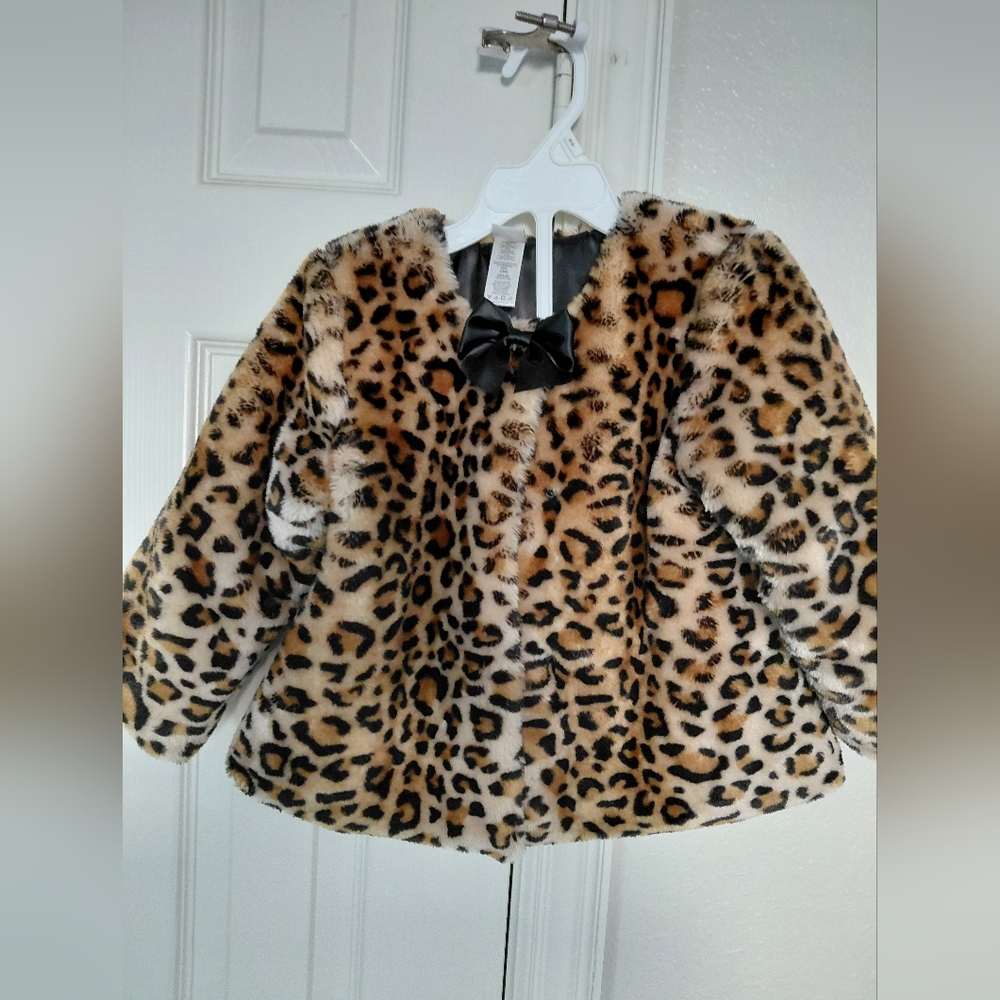 Toddler Girl Little Me Fluffy Leopard Print Winter Dress  Coat 24 M